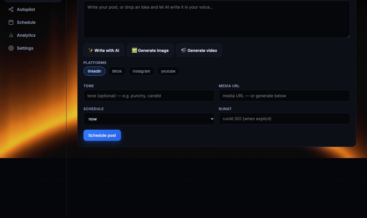 VibedFlow post composer interface